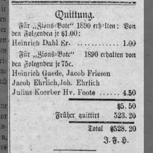 Receipt from the Zionsbote for Heinrich Gaede 
