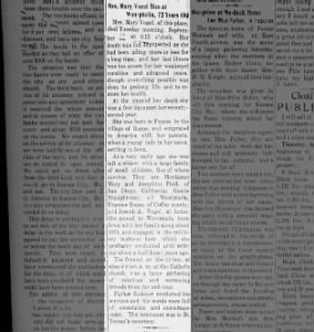 Obituary for Mary Vogel, 1911