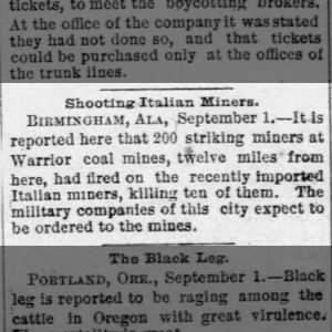 Birmingham Italian miners killed by strikers.