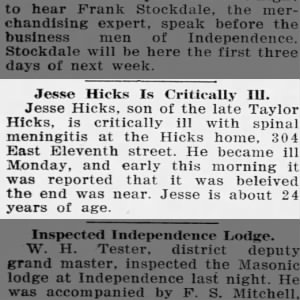 Jesse Hicks Critically Ill