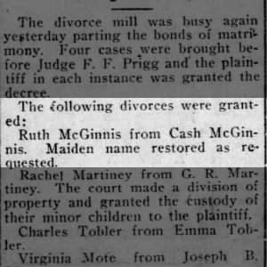 Ruth McGinnis from Cash McGinnis divorce granted