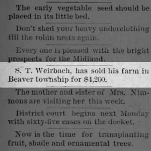 1887, S T Weirbach, Farm Sold