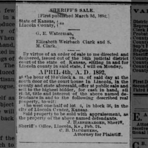 1892, S M Clark & Elizabeth Frankenfield, Sheriff's Sale