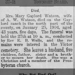 Obituary for Mary Gaylord Watson