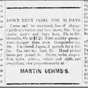 Ad for items in grocery store owned by Martin in Paxico.