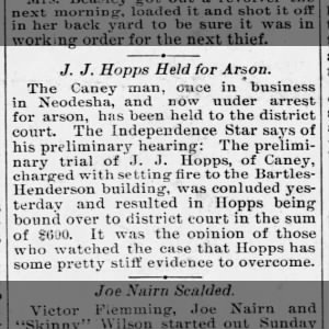 J. J. Hopps held for arson