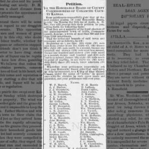 Al Heflin, Petitions in Incorporate Avilla, KS, April 1887