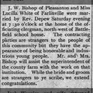 Married, J W Bishop and Lucilla White