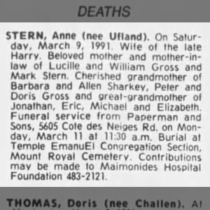 Obituary for Anne STERN