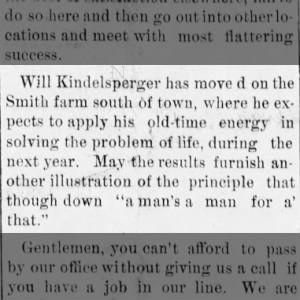 Will Kindelsperger moved farms