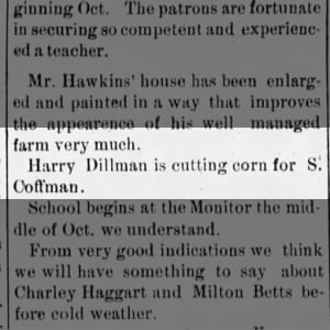Harry Dillman Jewell County Democrat 08 Oct 1886