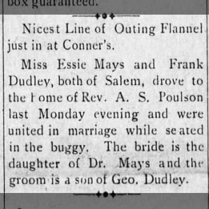Marriage of Mays / Dudley