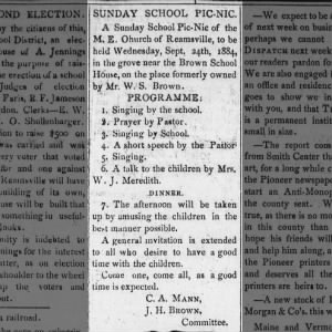 Reamsville PicNic 19 Sep 1884 W S Brown