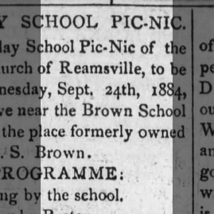 Reamsville Dispatch 19 sep 1884 Picnic at Brown School House