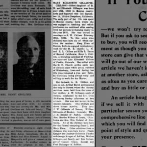 *Chilson, Mary Elizabeth (Gillaspie) - 1916 Obituary