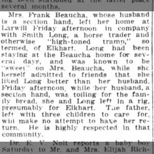 1919 04 07 Mrs Frank Beaucha left home
