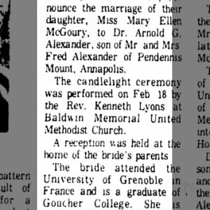 Ellen and Arnie's wedding announcement March 11 1972