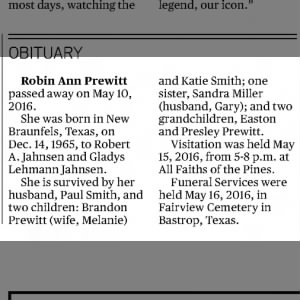 Obituary for Robin Ann Prewitt