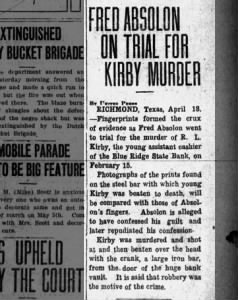 Fred Absolon on Trial for Kirby Murder