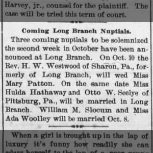 Marriage of Woolley / Slocum - 10.08.1900
