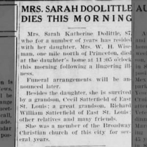 Obituary for Sarah Katherine DOOLITTLE