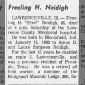 Obituary for F reeling H. Neidigh