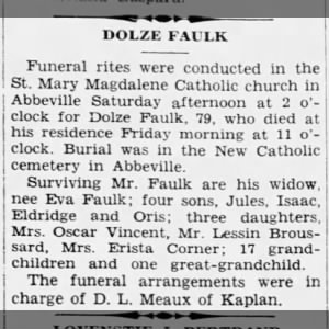 Obituary for DOLZE FAULK
