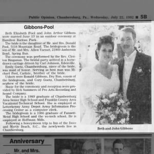 Beth Elizabeth Pool and John Arthur Gibbons Wedding Announcement 