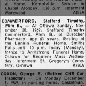 Obituary for Stafford Timothy Phm B. COMMERFORD