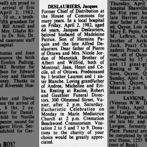 Obituary for Jacques DESLAURIERS