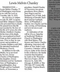 Obituary for Lewis Melvin Chanley