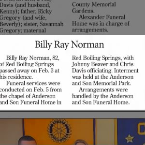 Obituary for Billy Ray Norman