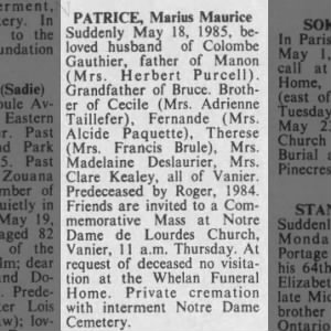 Obituary for Marius Maurice PATRICE