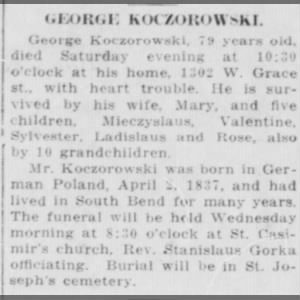 George  Koczorowski 12 March 1917 obituary