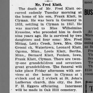 Obituary for Fred Klatt