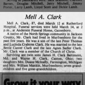 Obituary for Mell A. Clark