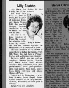 Obituary for Lilly B. Stubbs
