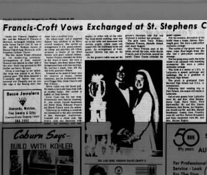 Ouida Ann Francis weds Vernon David Croft II 20 August 1976, Morgan City, La. 