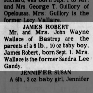 Wallace, James Robert - 1973 0918 Birth Announcement