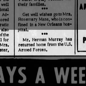 Herman Murray returned from the Army 1969