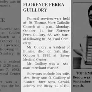 Obituary for FLORENCE FERRA GUILLORY