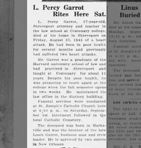 Obituary for L. Percy Garrot