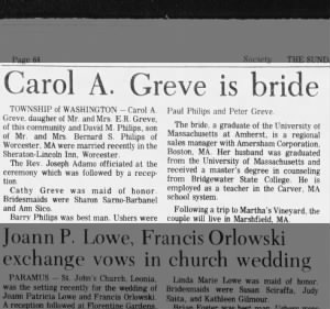 Carol A. Greve is bride 1980