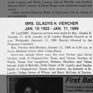 Obituary for GLADYS H. VERCHER