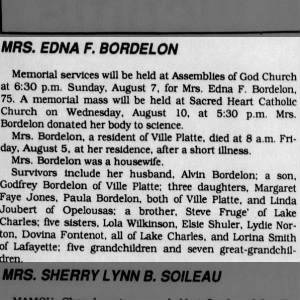 Mrs. Edna Fruge Bordelon Obituary