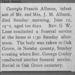 Allmon, Georgie Francis - 1910 0616 Obituary