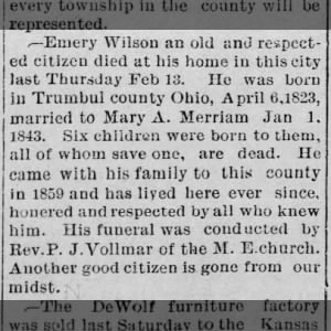Emery W Wilson death