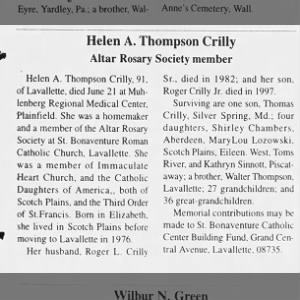 Obituary for Helen A. Thompson Crilly