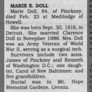 Obituary for MARIE E. DOLL
