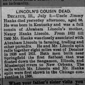 Obituary for LINCOLN ' S COUSIN